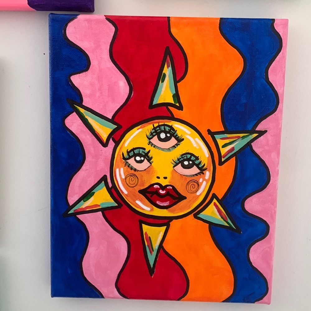 Hand painted colorful sun